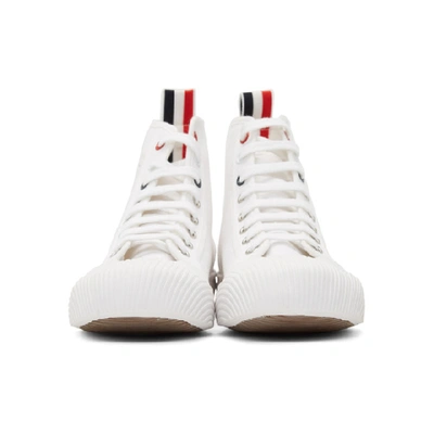 Shop Thom Browne White Vulcanized 4-bar High-top Sneakers In 100 White