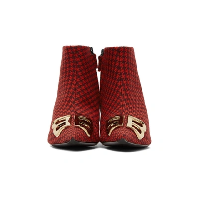 Shop Balenciaga Red Houndstooth Bb Booties In 6478 Red Go