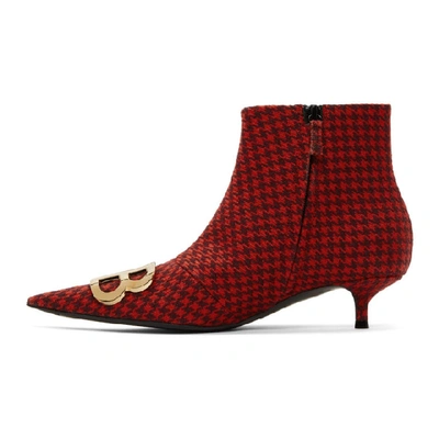 Shop Balenciaga Red Houndstooth Bb Booties In 6478 Red Go