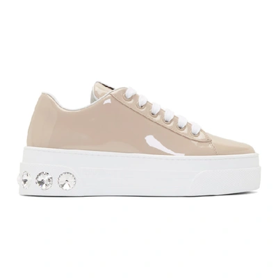 Shop Miu Miu Brown Patent Crystal Platform Sneakers In Cipri