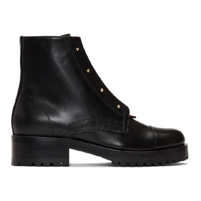 Shop Valentino Black And Red  Garavani Karung Combat Boots In 0sm Blk Rou