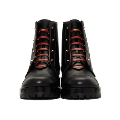 Shop Valentino Black And Red  Garavani Karung Combat Boots In 0sm Blk Rou