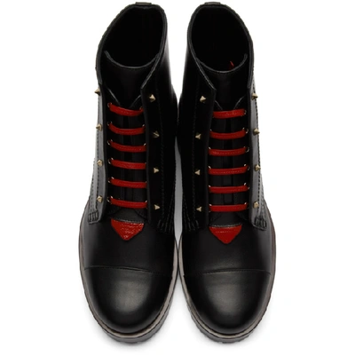 Shop Valentino Black And Red  Garavani Karung Combat Boots In 0sm Blk Rou