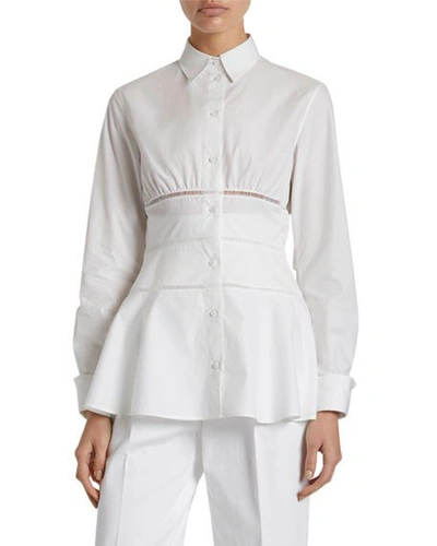 Shop Alaïa Poplin Peplum Button-front Shirt In White