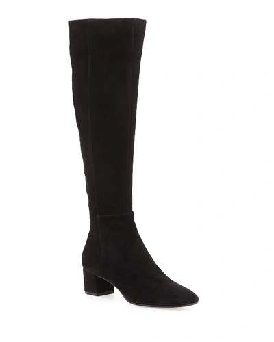 Shop Gianvito Rossi Low-heel Suede Knee Boots In Chocolate