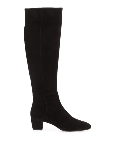 Shop Gianvito Rossi Low-heel Suede Knee Boots In Chocolate