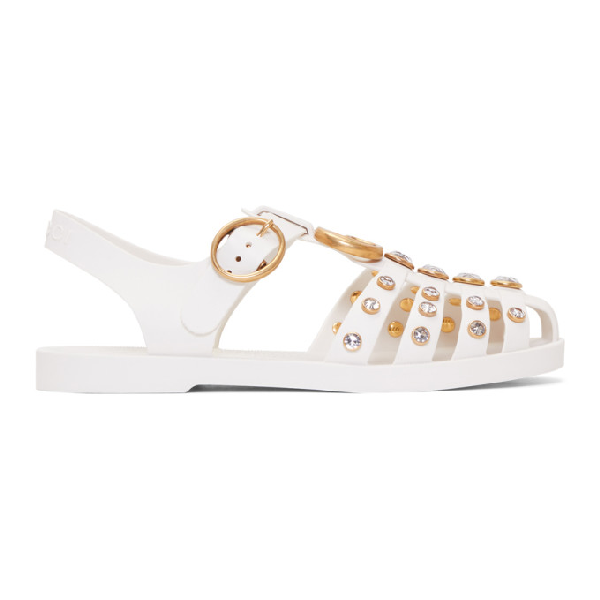 gucci rubber sandals with crystals white