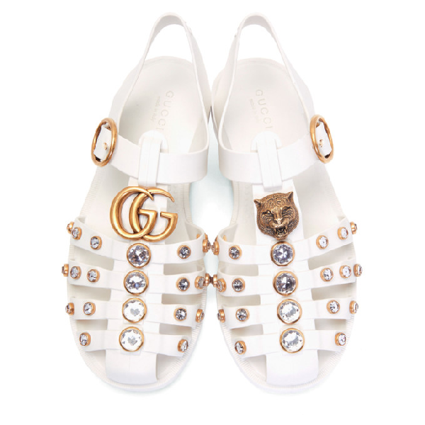 gucci rubber sandals with crystals white