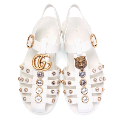 Shop Gucci Off-white Studded Jelly Gg Cage Sandals In 9022 White