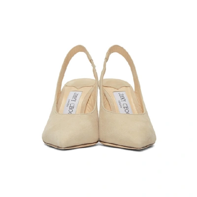 Shop Jimmy Choo Taupe Suede Ivy 85 Slingback Heels In Wht Sand