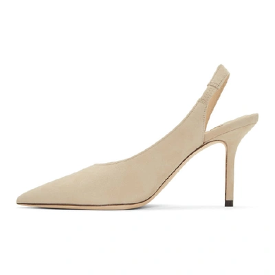 Shop Jimmy Choo Taupe Suede Ivy 85 Slingback Heels In Wht Sand