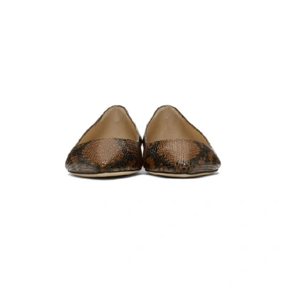 Shop Jimmy Choo Brown Snake Printed Romy Flat Loafers In Cuoio