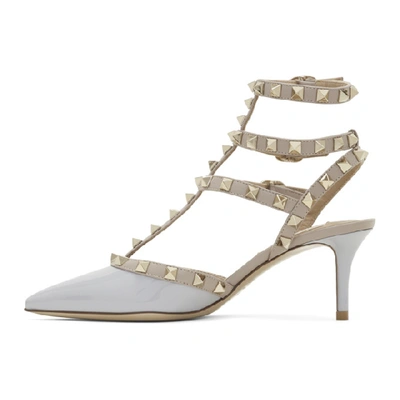 Shop Valentino Grey  Garavani Patent Rockstud Cage Heels In 797 Pastelg