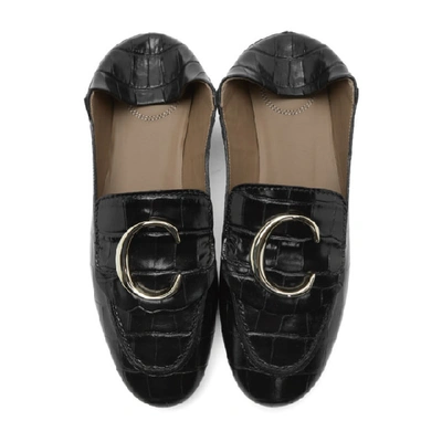 CHLOE 黑色“CHLOE C”鳄鱼纹乐福鞋