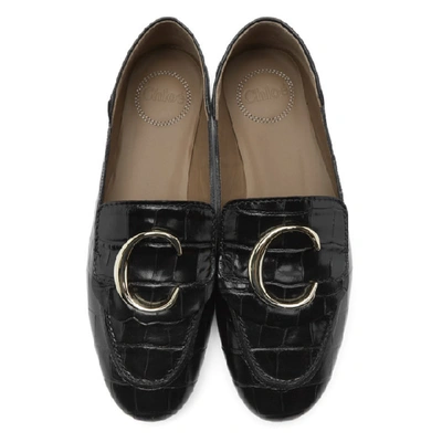 Shop Chloé Chloe Black Croc Chloe C Loafers In 001 Black