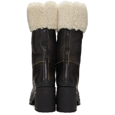 Shop Miu Miu Black Shearling Crinkled Boots