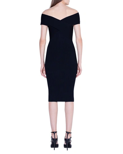 Shop Akris Crisscross Off-the-shoulder Bodycon Dress In Black