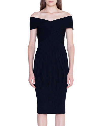Shop Akris Crisscross Off-the-shoulder Bodycon Dress In Black