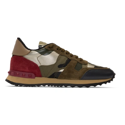 Shop Valentino Green And Red  Garavani Camo Rockrunner Sneakers In P52 Green A