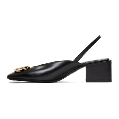 Shop Balenciaga Black Double Square Bb Slingback Heels In 1088 Black