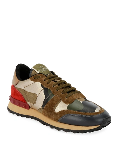 Shop Valentino Rockrunner Camo Flat Sneakers In Green