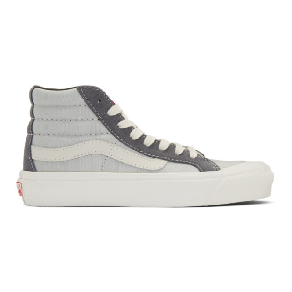 grey and white high top vans