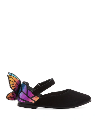 Shop Sophia Webster Chiara Suede Mirrored Butterfly Mary Jane Flats, Baby/toddler In Black