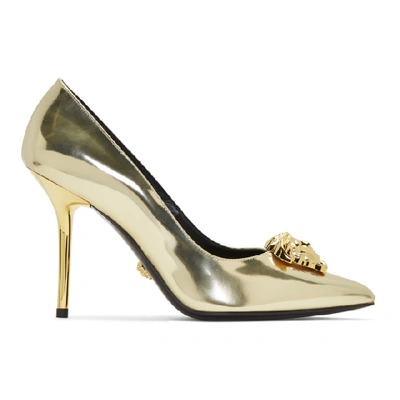 Shop Versace Gold Palazzo Pumps In D910h Gold