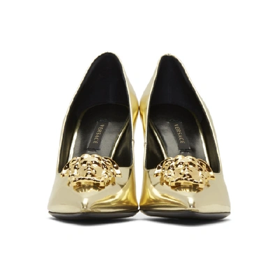 Shop Versace Gold Palazzo Pumps In D910h Gold