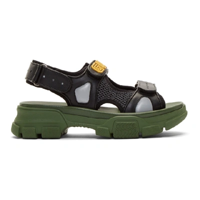 Shop Gucci Black And Green Aguru Chunky Sandals In 1065 Black