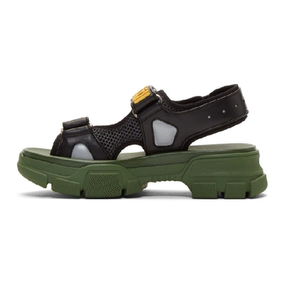 Shop Gucci Black And Green Aguru Chunky Sandals In 1065 Black