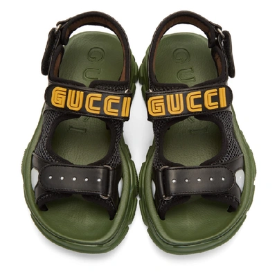 Shop Gucci Black And Green Aguru Chunky Sandals In 1065 Black