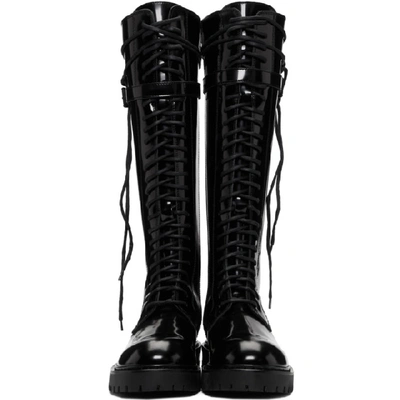Shop Ann Demeulemeester Black Patent Lace-up Knee-high Boots