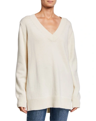 Shop Co Wool-cashmere V-neck Boyfriend Sweater In Ivory