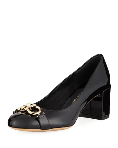 Shop Ferragamo Gancini Patent 55mm Pumps, Nero