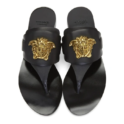 Shop Versace Black Palazzo Thong Sandals