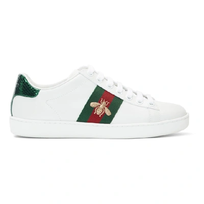 Shop Gucci White New Ace Sneakers In White Trim: Ayers Snakeskin.