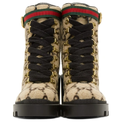 Shop Gucci Beige Wool Gg Boots In Beige/ebony