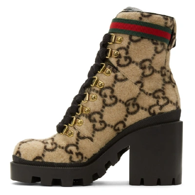 Shop Gucci Beige Wool Gg Boots In Beige/ebony