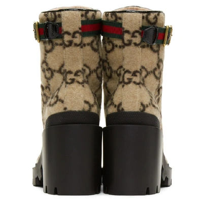 Shop Gucci Beige Wool Gg Boots In Beige/ebony