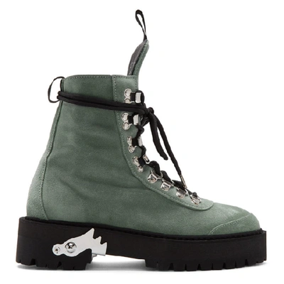 Shop Off-white Green Suede Hiking Boots