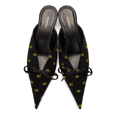 Shop Balenciaga Black & Yellow Satin Bb Knife Mules