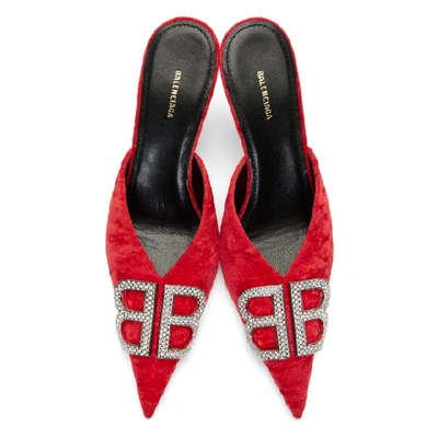 Shop Balenciaga Red Crushed Velvet Bb Mules In 6454 Red