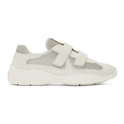 Shop Prada White Leather & Mesh Straps Trainers