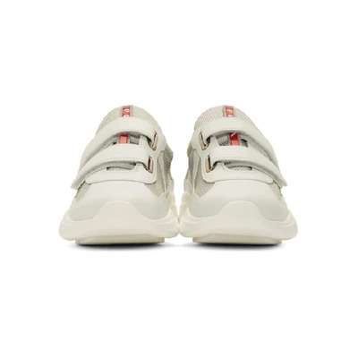 Shop Prada White Leather & Mesh Straps Sneakers