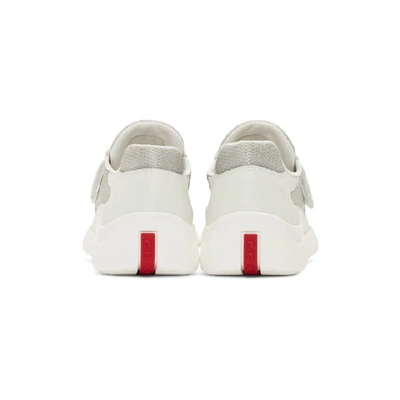 Shop Prada White Leather & Mesh Straps Sneakers