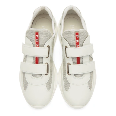 Shop Prada White Leather & Mesh Straps Sneakers