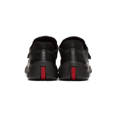 Shop Prada Black Leather & Mesh Straps Sneakers