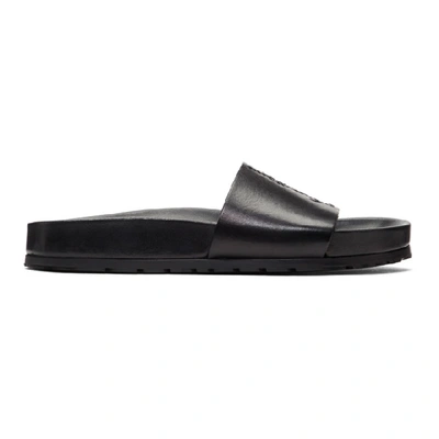 Saint Laurent Jimmy Logo-embroidered Leather Slides In Black | ModeSens