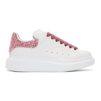 Shop Alexander Mcqueen White And Pink Glitter Oversized Sneakers In 9386 Wt/ros